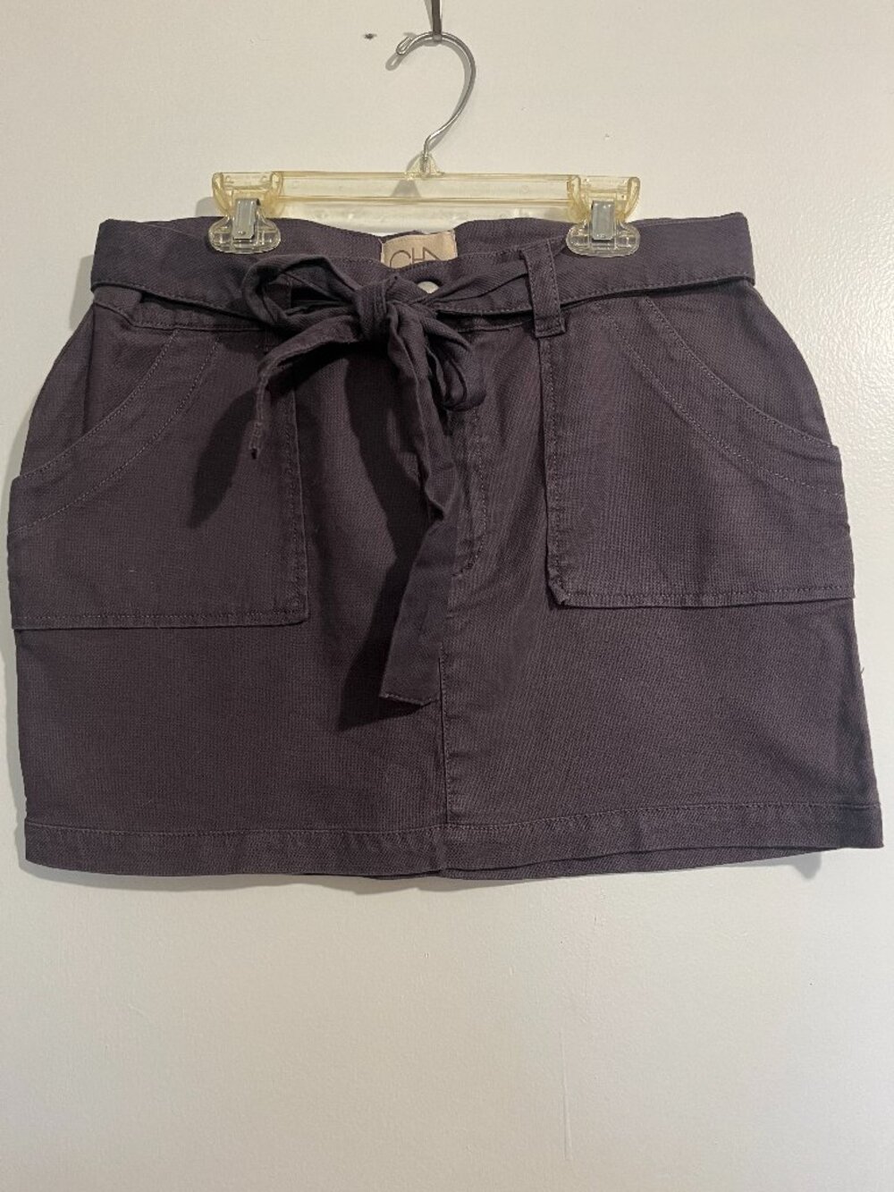 Chaser NWT Dark Purple Denim Feel Tie Belt Mini Skirt Size Large